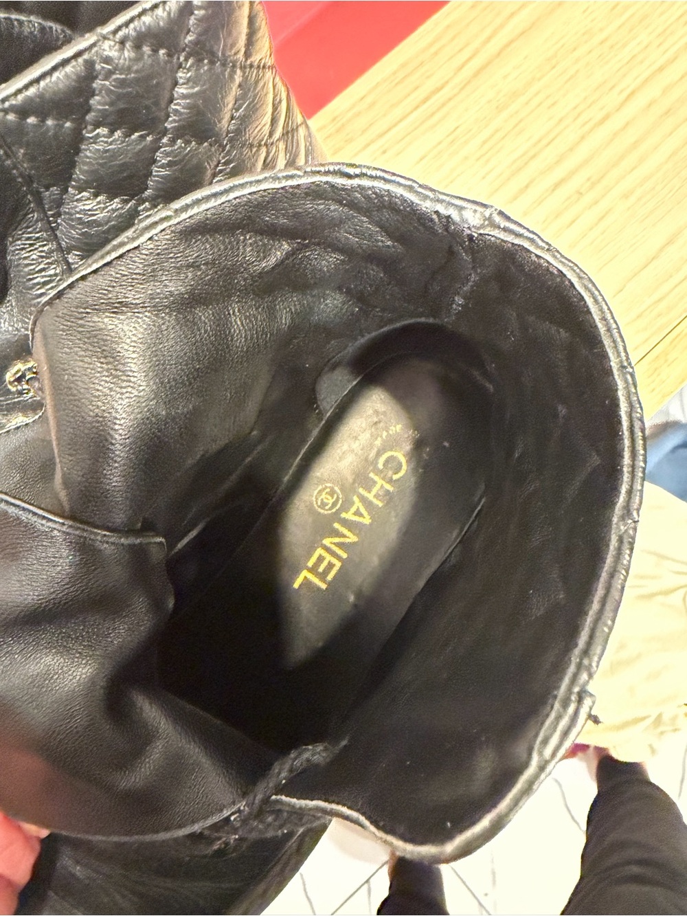 CHANEL Black Quilted Leather Combat Boots with Gold Logo Insole - Picture 4 of 5